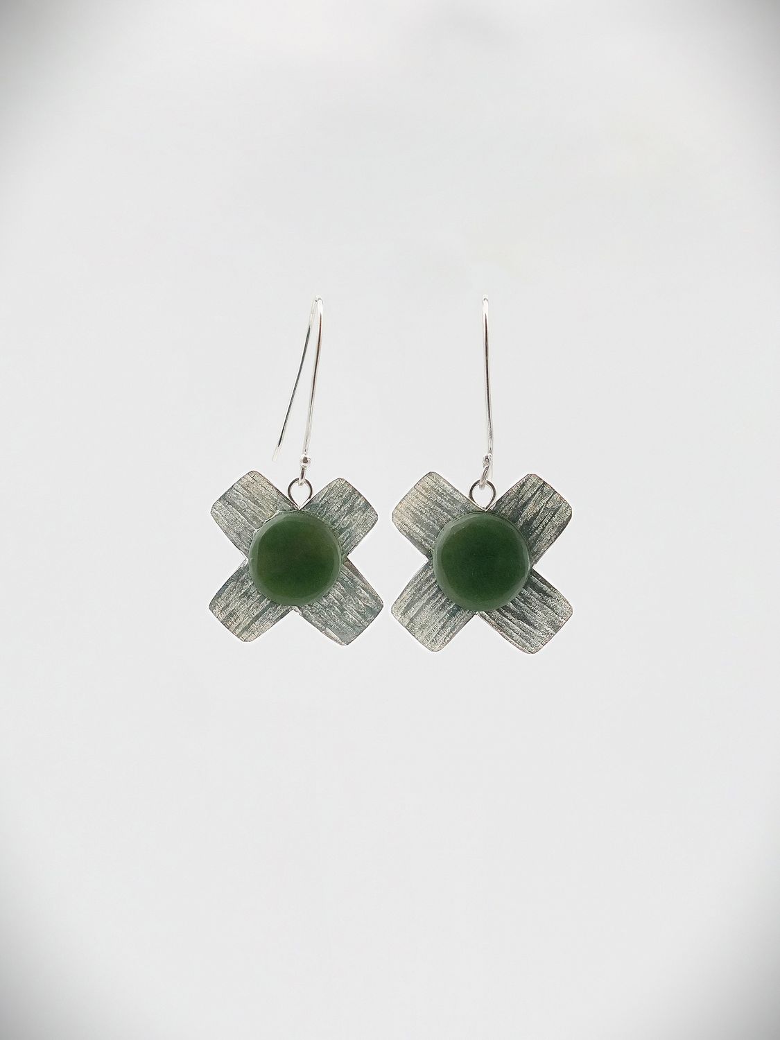 Moko Pounamu Ana Krakosky NZ Genuine Kahurangi Greenstone and Sterling Silver Earrings 14464