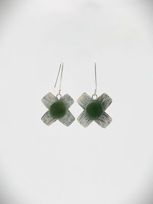 Moko Pounamu Ana Krakosky NZ Genuine Kahurangi Greenstone and Sterling Silver Earrings 14464