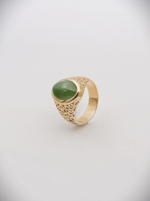 Moko Pounamu Gilt Jewellery Kahurangi Pounamu & 9ct Gold Ring 14466