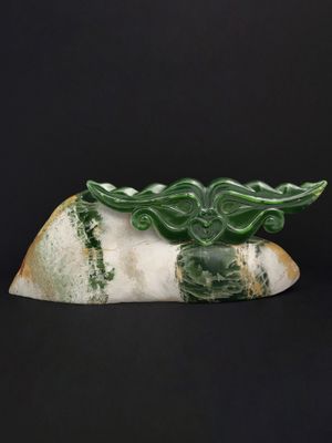 Moko Pounamu Tawhirimatea God of Weather NZ Genuine Kahurangi Flower & Inanga Greenstone -