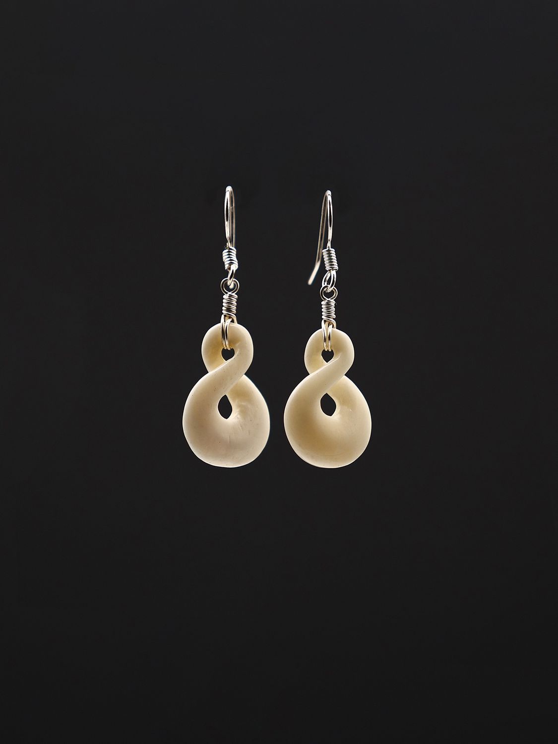 Moko Pounamu Pikorua Bone and Sterling Silver Earrings 14481