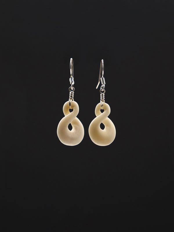 Moko Pounamu Pikorua Bone and Sterling Silver Earrings 14481