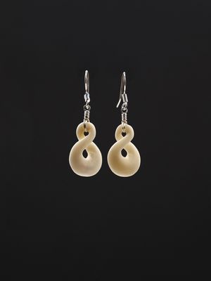 Moko Pounamu Pikorua Bone and Sterling Silver Earrings 14481