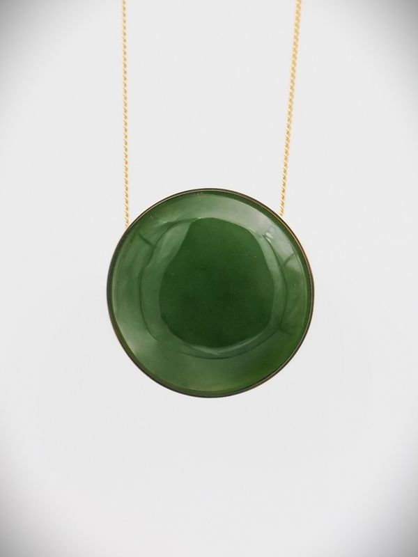 Moko Pounamu Gilt Jewellery Slider NZ Genuine Kahurangi Greenstone & 9ct Gold - Waitomo