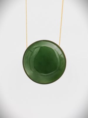 Moko Pounamu Gilt Jewellery Slider NZ Genuine Kahurangi Greenstone & 9ct Gold - Waitomo