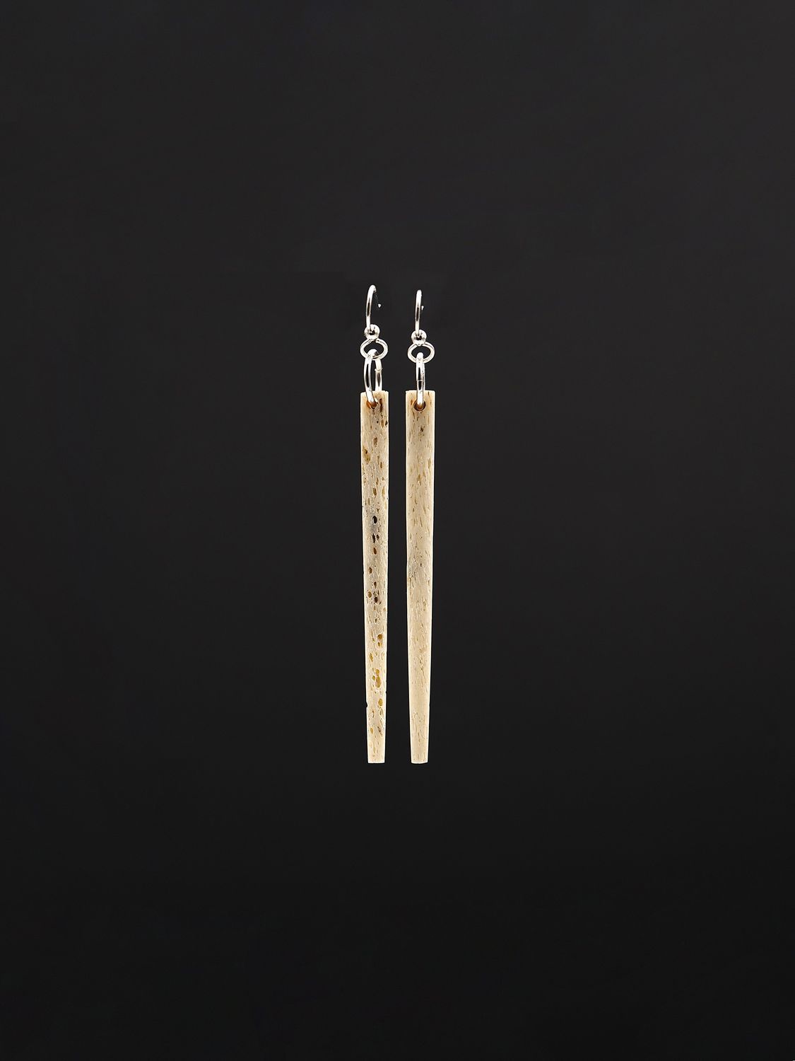 Moko Pounamu Whale Bone and Silver Drop Earrings  14485
