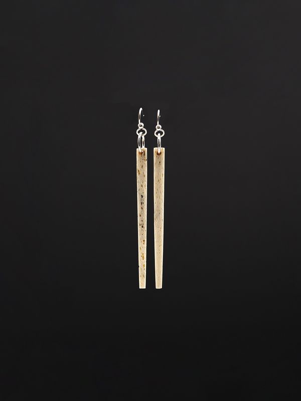Moko Pounamu Whale Bone and Silver Drop Earrings  14485
