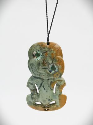 Moko Pounamu Hei Tiki NZ Genuine Inanga Flower Greenstone - Hurunui