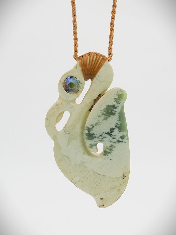 Moko Pounamu Manaia NZ Genuine Inanga Flower Greenstone - Whakaraupo