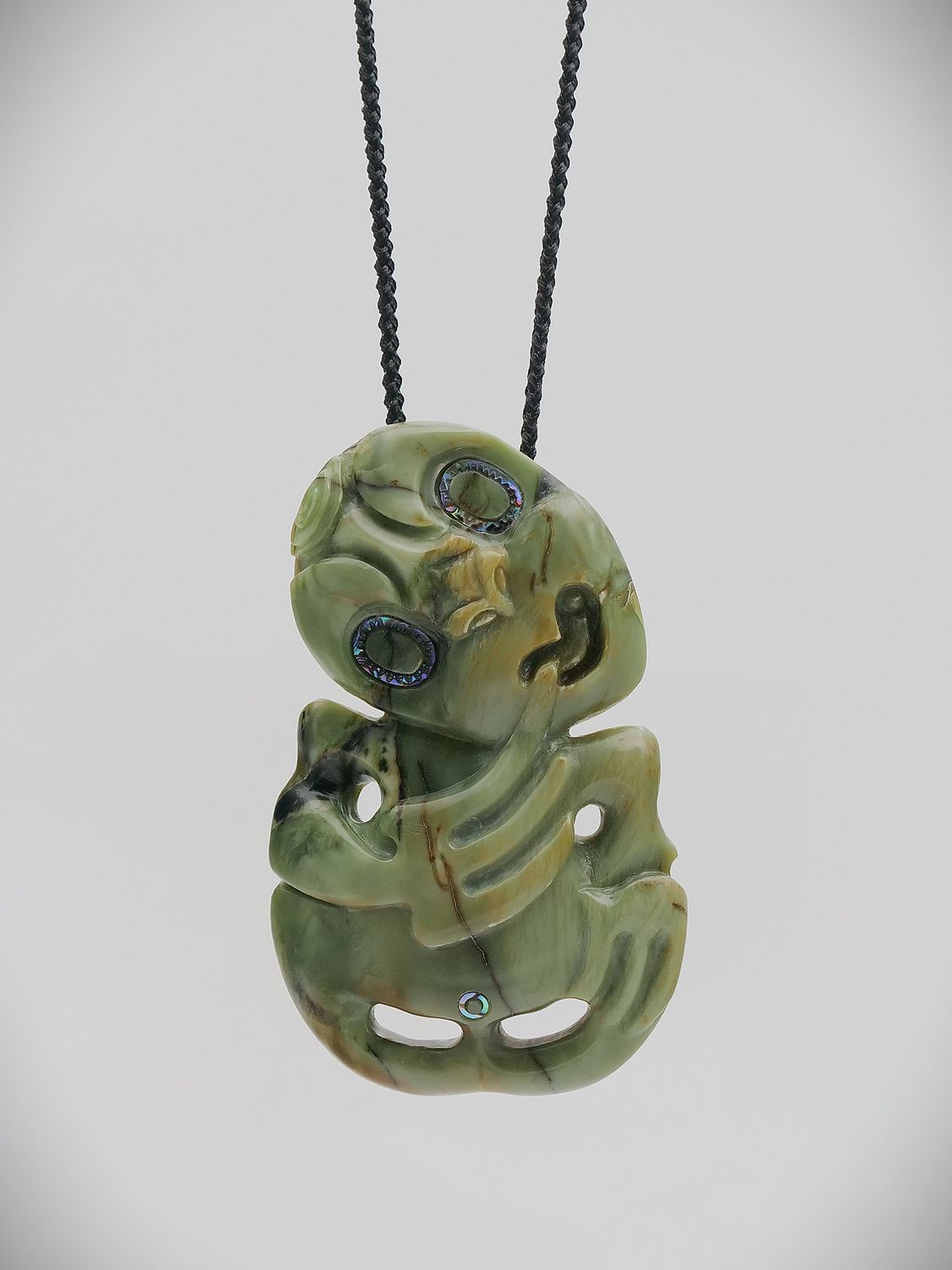 Moko Pounamu Hei Tiki NZ Genuine Inanga Greenstone  - Hinakura