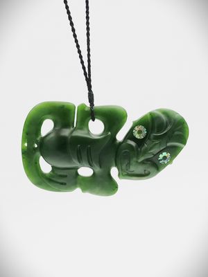 Moko Pounamu Hei Tiki NZ Genuine Kahurangi Flower Greenstone - Motupipi
