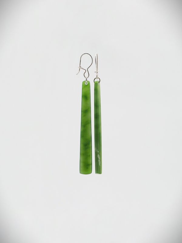 Moko Pounamu NZ Genuine Kahurangi Greenstone & Sterling Silver Earrings 15506