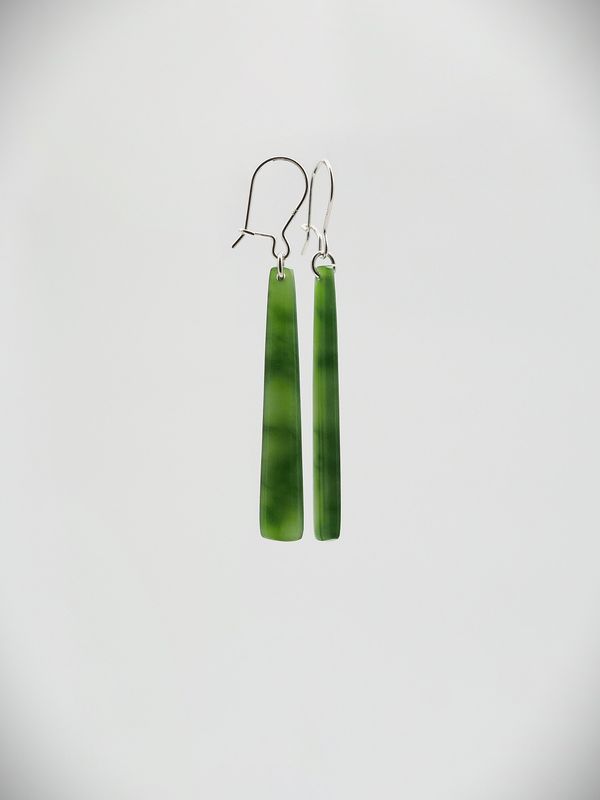 Moko Pounamu NZ Genuine Kahurangi Greenstone & Sterling Silver Earrings 15507