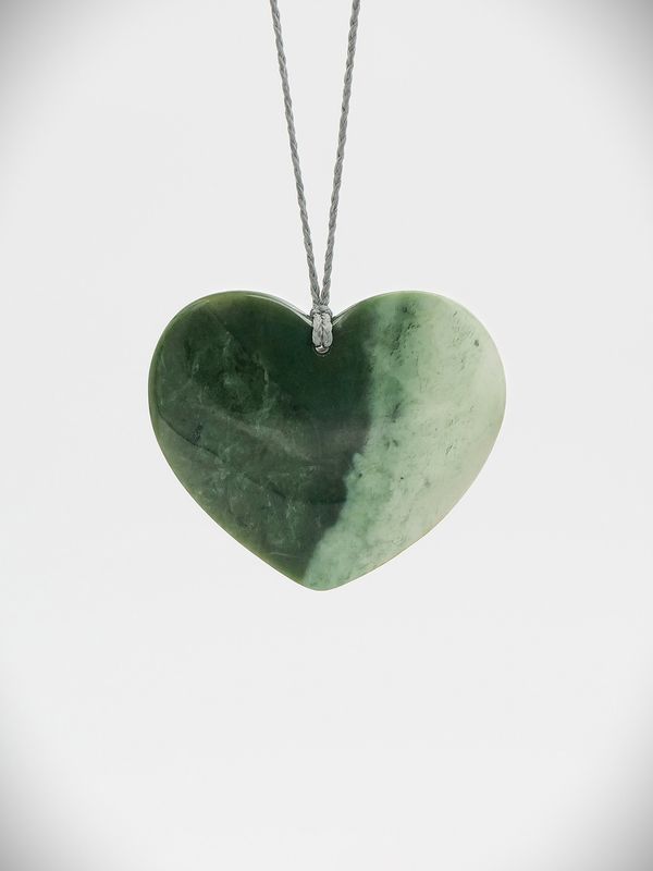 Moko Pounamu Heart NZ Genuine Kawakawa Flower Greenstone - Tuturumuri