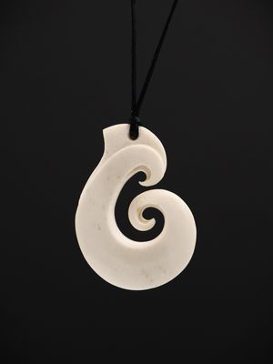 Moko Pounamu Hei Matau (Hook) Whale Bone Carving - Waikawau