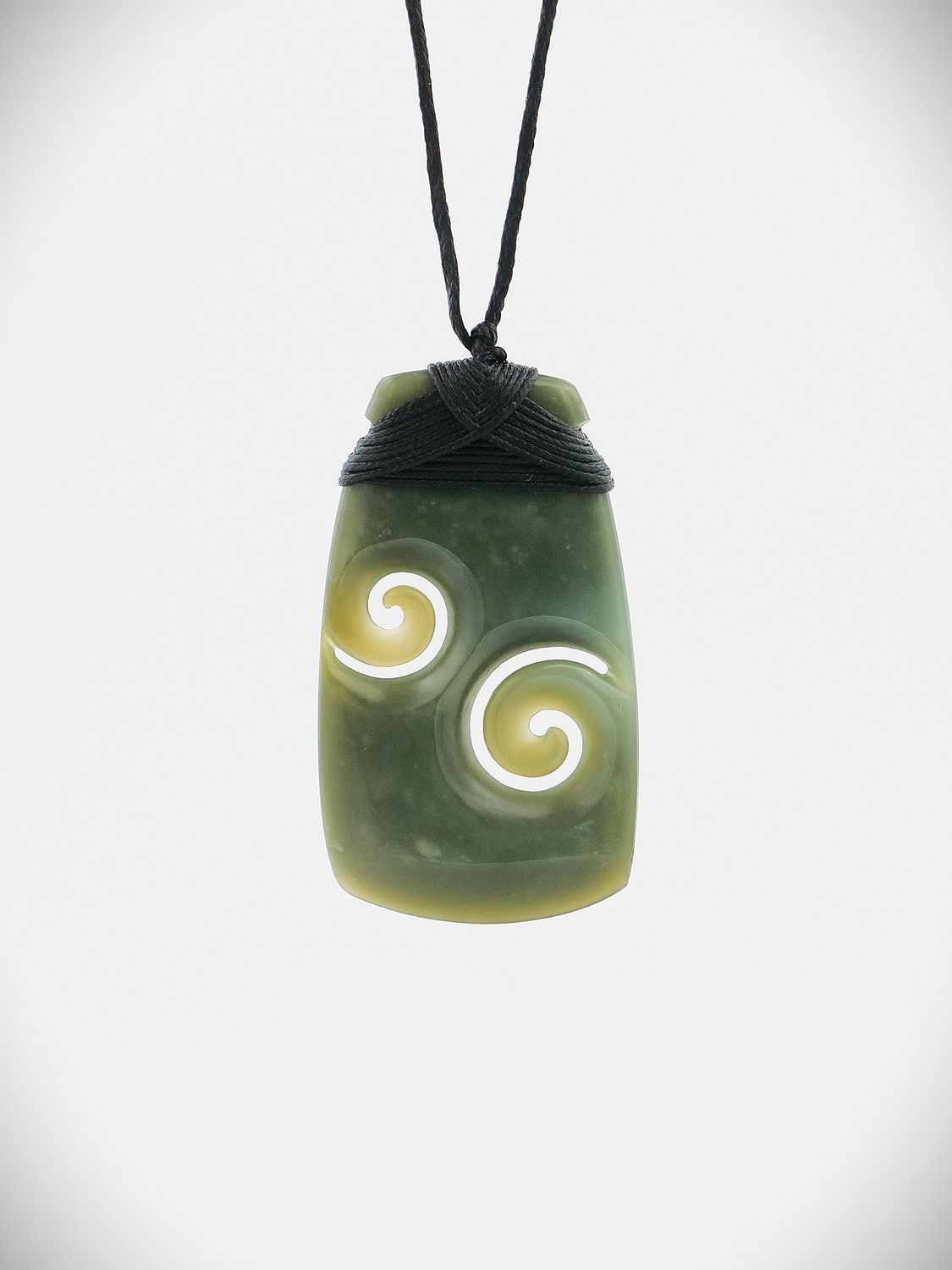 Moko Pounamu Toki Double Koru NZ Genuine Inanga Greenstone - Te Hauke