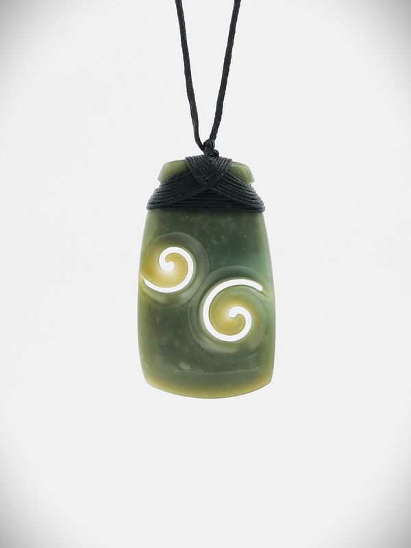 Moko Pounamu Toki Double Koru NZ Genuine Inanga Greenstone - Te Hauke