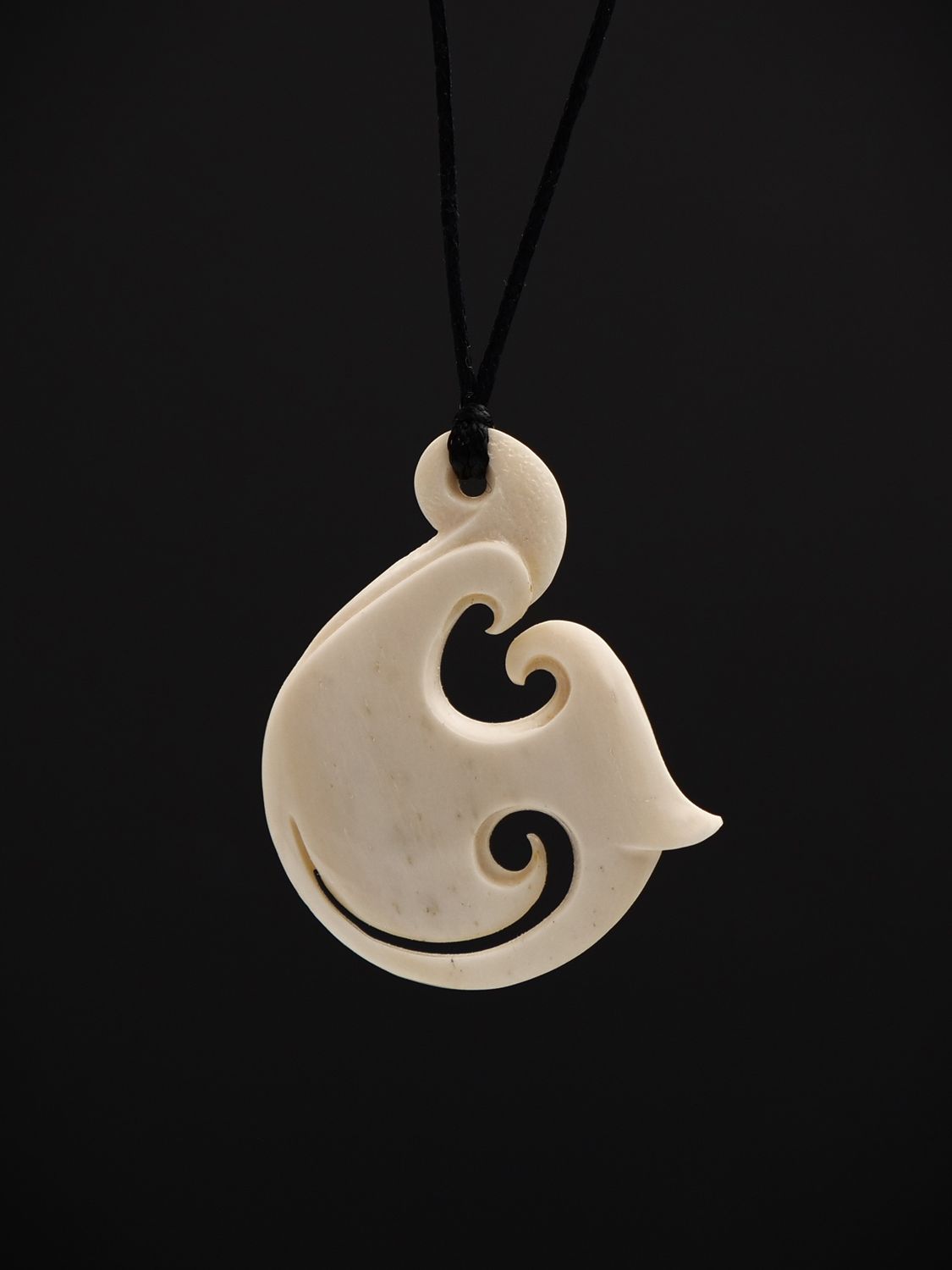 Moko Pounamu Hei Matau (Hook) Whale Bone Carving - Taharoa