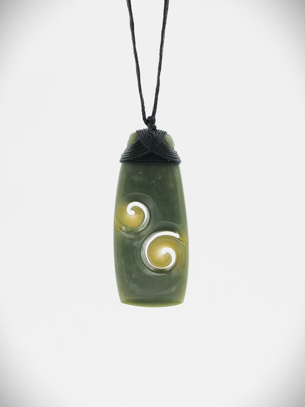 Moko Pounamu Toki Double Koru NZ Genuine Inanga Greenstone - Mikimiki