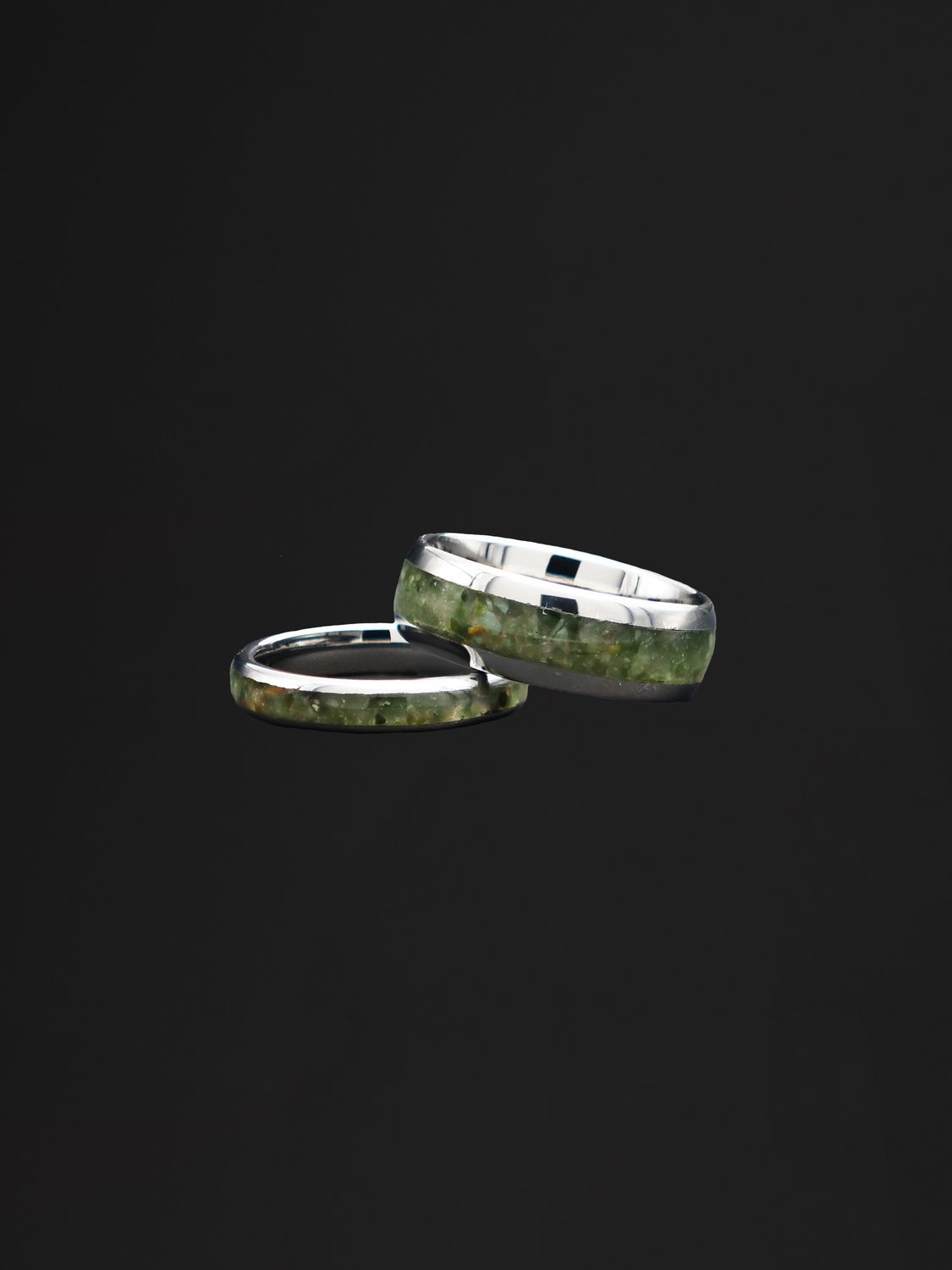 Moko Pounamu Couples Ring Set Tungsten Carbide & Genuine NZ Kawakawa Greenstone Band Rings TBR-CP 8mm +8mm