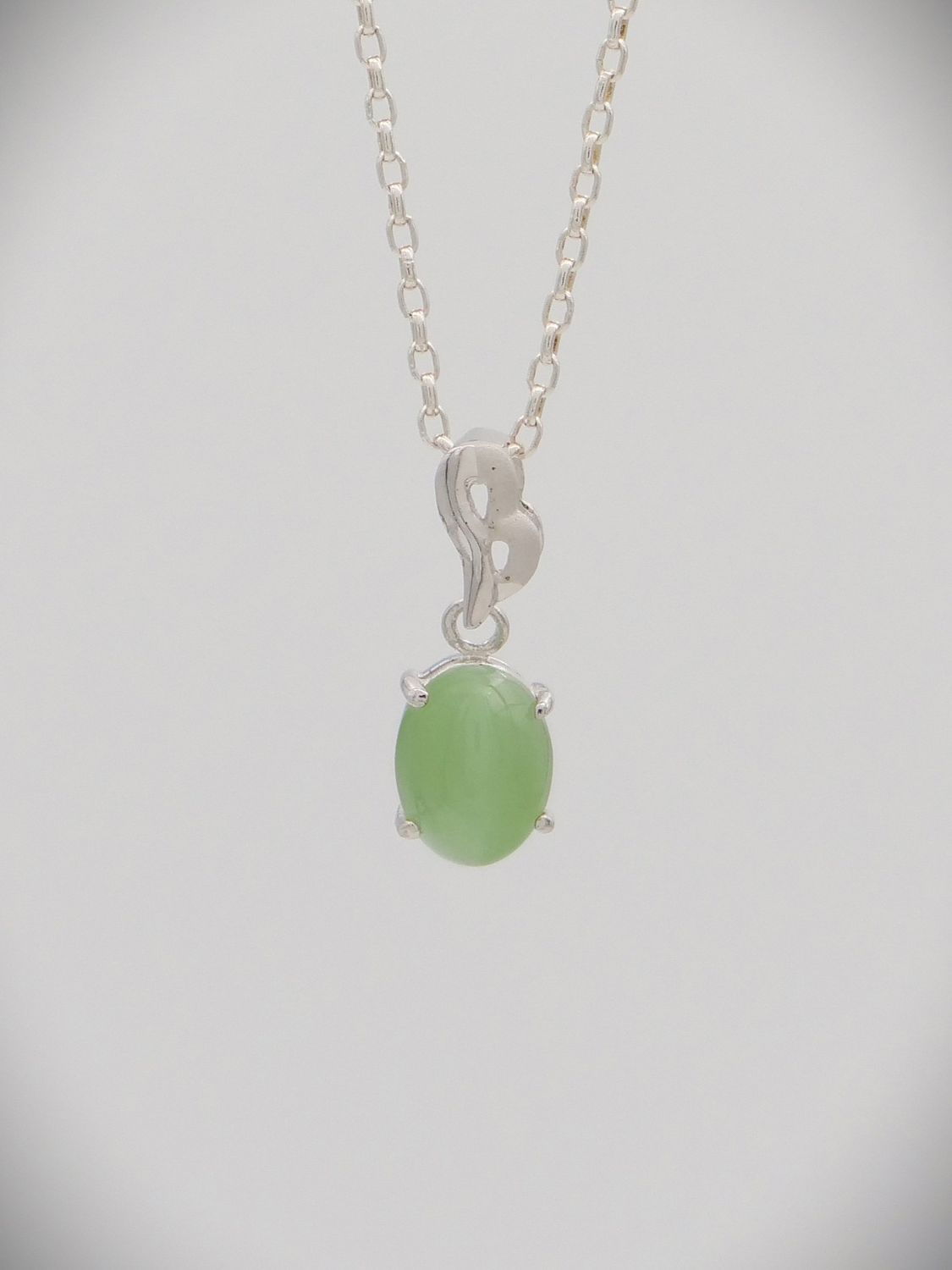 Moko Pounamu NZ Genuine Inanga Greenstone and Sterling Silver Cats Eye Pendant - Waimiha