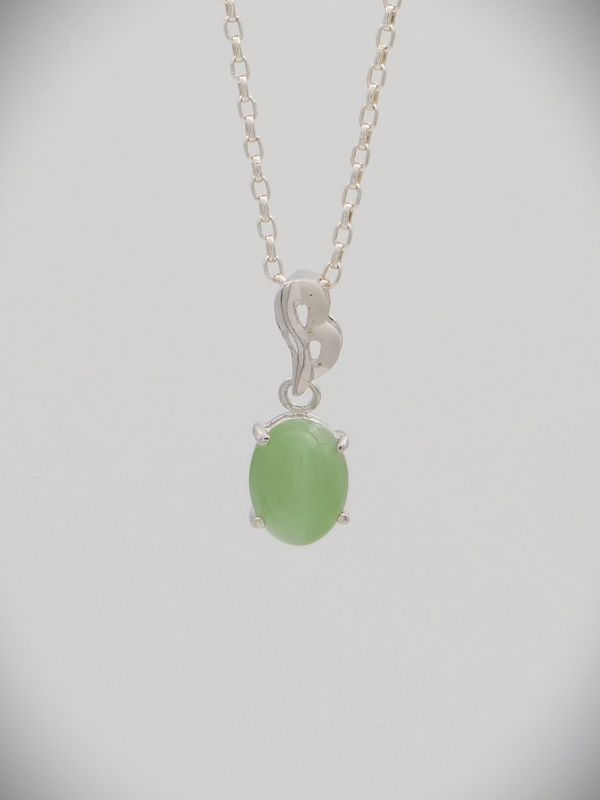 Moko Pounamu NZ Genuine Inanga Greenstone and Sterling Silver Cats Eye Pendant - Waimiha