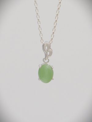 Moko Pounamu NZ Genuine Inanga Greenstone and Sterling Silver Cats Eye Pendant - Waimiha