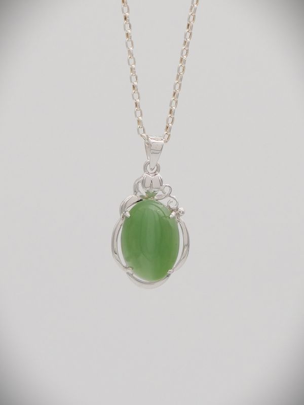 Moko Pounamu NZ Genuine Inanga Greenstone and Sterling Silver Cats Eye Pendant - Aria