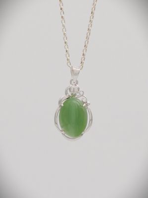 Moko Pounamu NZ Genuine Inanga Greenstone and Sterling Silver Cats Eye Pendant - Aria