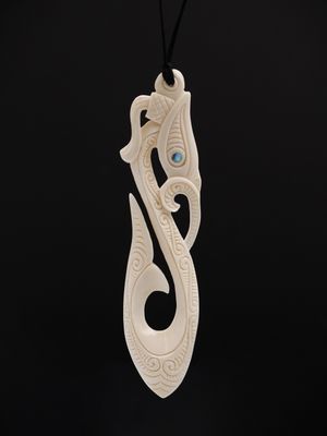 Moko Pounamu Bone Carving LARGE Manaia - AB66
