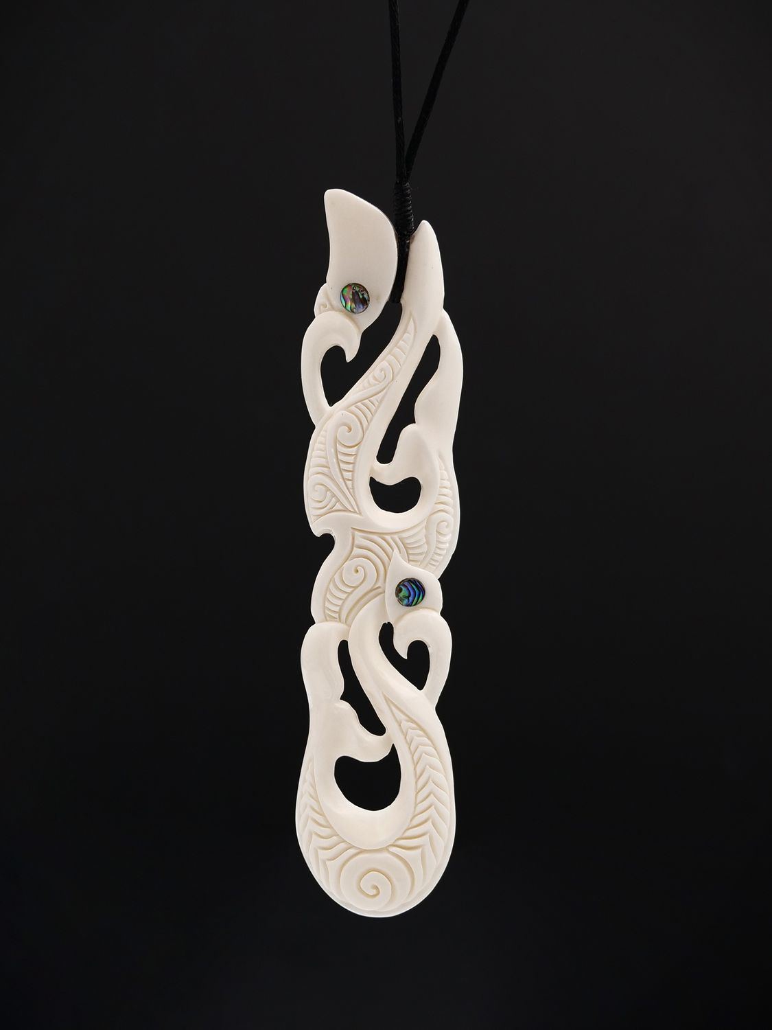 Moko Pounamu Bone Carving Large Double Manaia - AB65