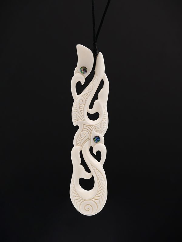 Moko Pounamu Bone Carving Large Double Manaia - AB65