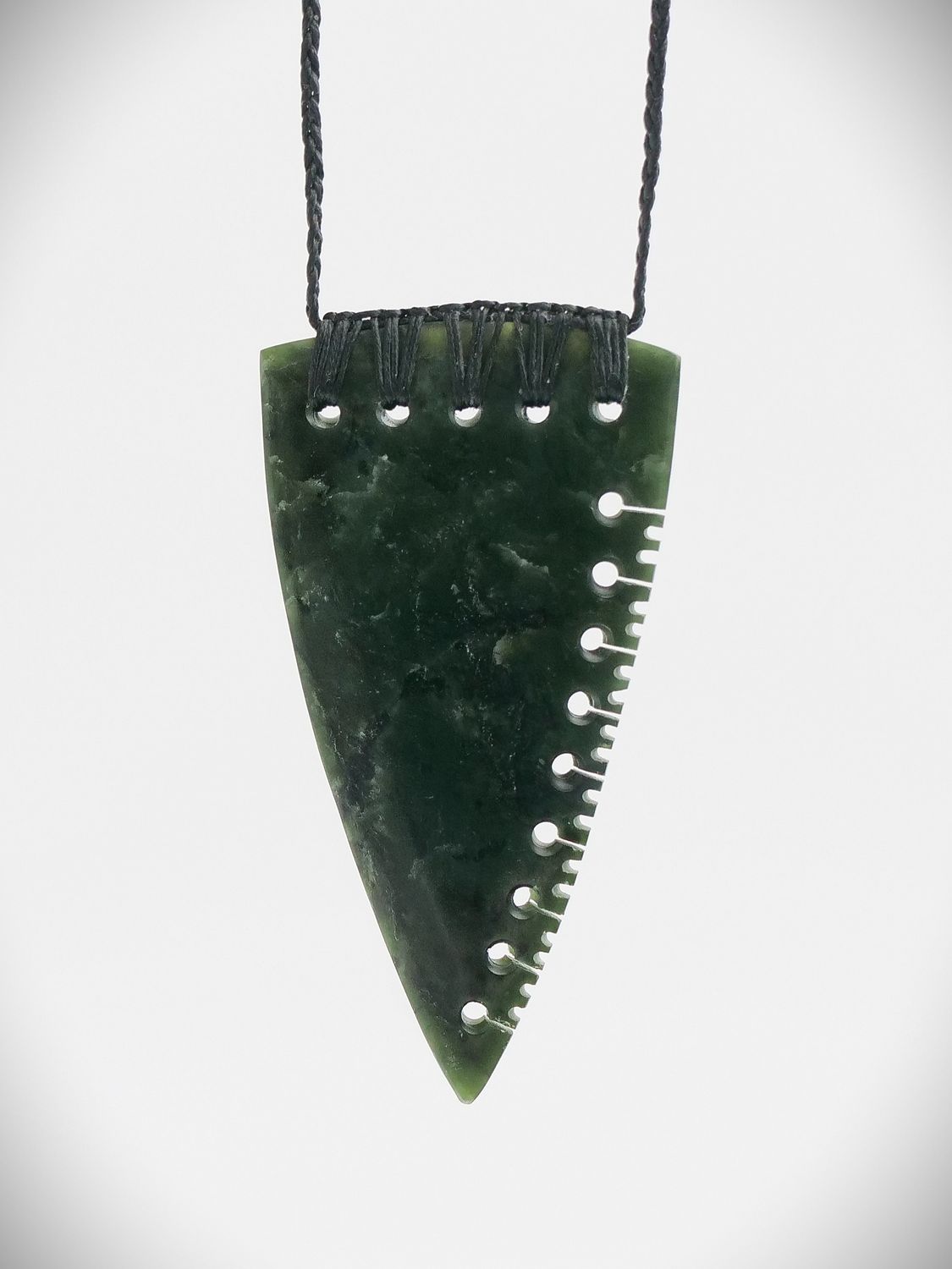 Moko Pounamu Notched Rei Niho (Tooth) NZ Genuine Kawakawa Greenstone - Oparau