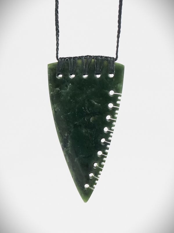 Moko Pounamu Notched Rei Niho (Tooth) NZ Genuine Kawakawa Greenstone - Oparau