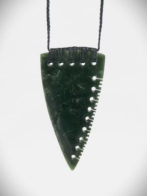Moko Pounamu Notched Rei Niho (Tooth) NZ Genuine Kawakawa Greenstone - Oparau Moko Pounamu Notched Rei Niho (Tooth) NZ Genuine Kawakawa Greenstone - Oparau