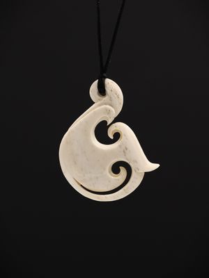 Moko Pounamu Hei Matau (Hook) Whale Bone Carving - Manukau