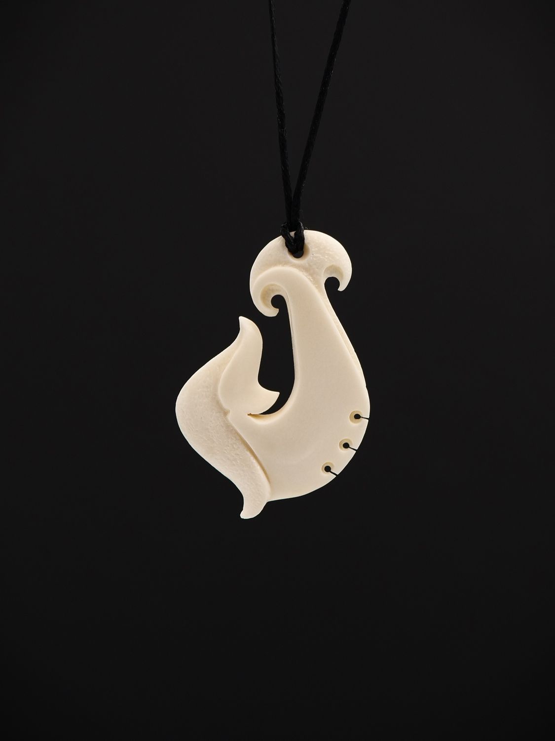 Moko Pounamu Hei Matau (Hook) Bone Carving - Pomarangi