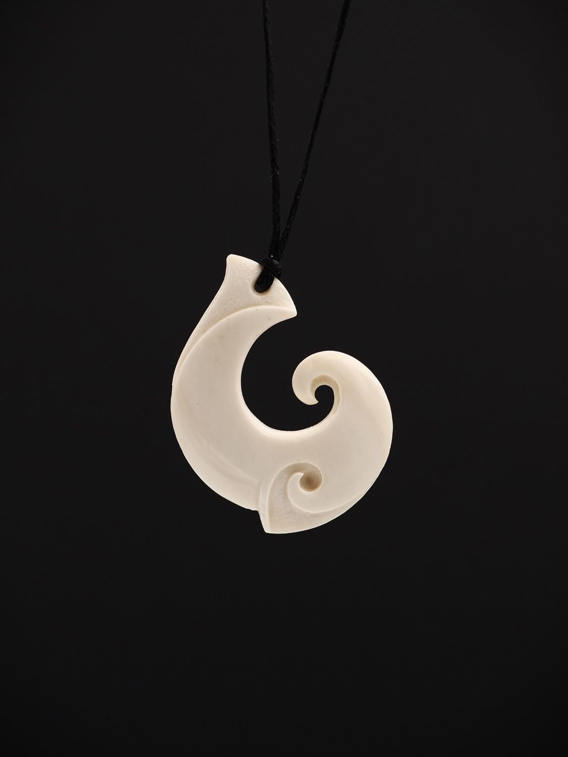 Moko Pounamu Hei Matau (Hook) Bone Carving - Ratanui
