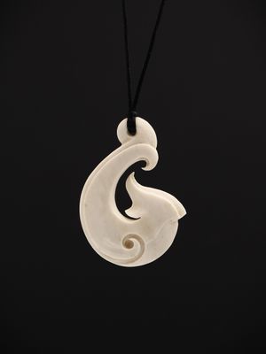 Moko Pounamu Hei Matau (Hook) Bone Carving - Herangi