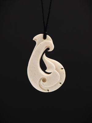Moko Pounamu Hei Matau (Hook) Bone Carving - Mokau Moko Pounamu Hei Matau (Hook) Bone Carving - Mokau