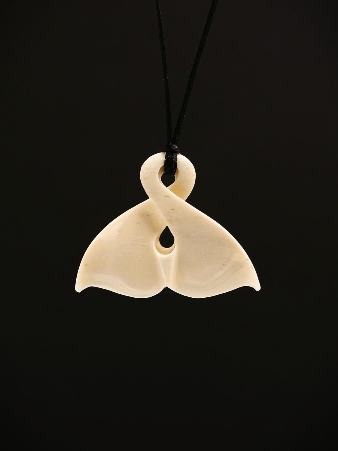 Moko Pounamu Pikorua (Twist) Whale Tail Whale Bone Carving - Waiuku
