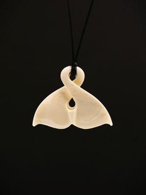 Moko Pounamu Pikorua (Twist) Whale Tail Whale Bone Carving - Waiuku