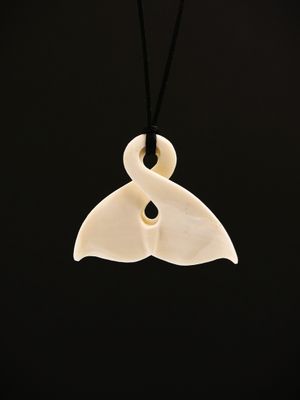 Moko Pounamu Pikorua (Twist) Whale Tail Whale Bone Carving - Karamu