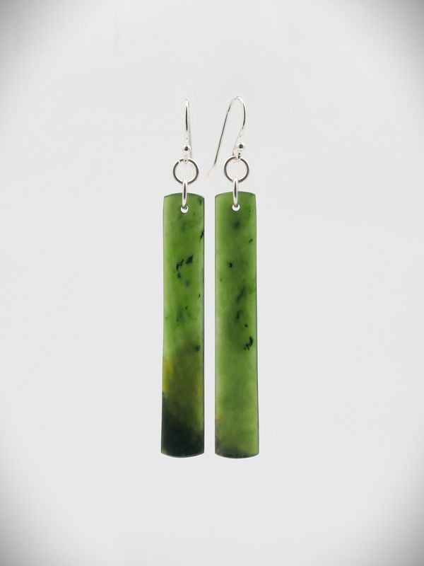 Moko Pounamu NZ Kawakawa Greenstone & Sterling Silver Earrings - Waitaanga