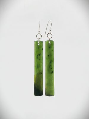 Moko Pounamu NZ Kawakawa Greenstone & Sterling Silver Earrings - Waitaanga