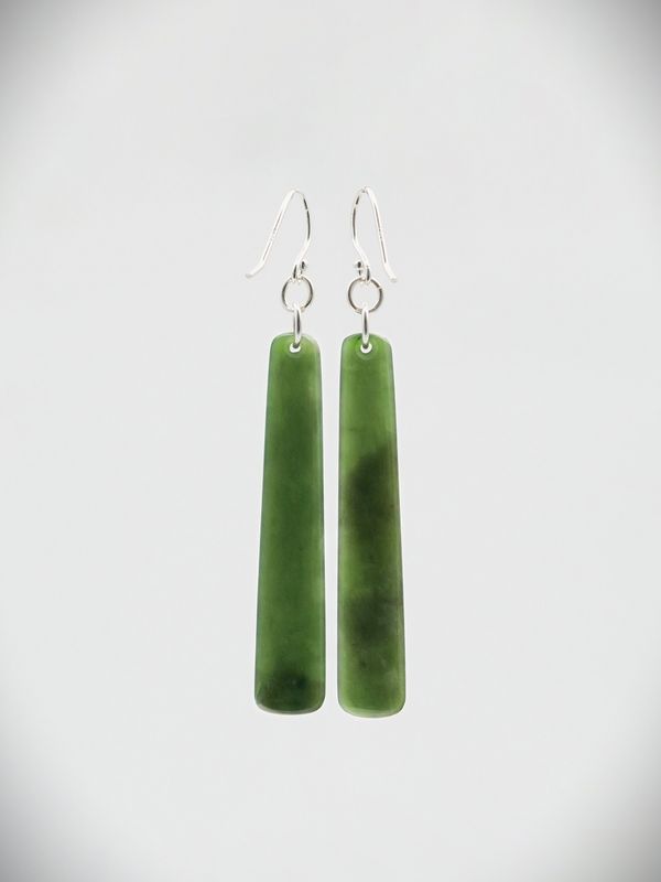 Moko Pounamu NZ Kawakawa Greenstone & Sterling Silver Earrings - Ohura
