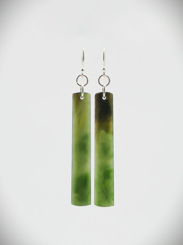 Moko Pounamu NZ Kawakawa Greenstone & Sterling Silver Earrings - Tokirima