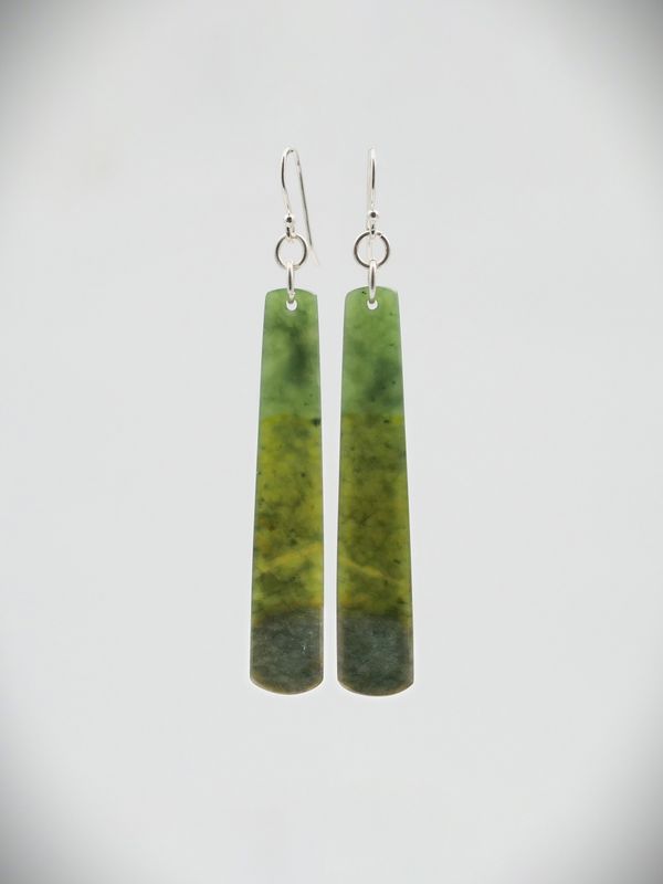 Moko Pounamu NZ Kawakawa Greenstone & Sterling Silver Earrings - Kirikau