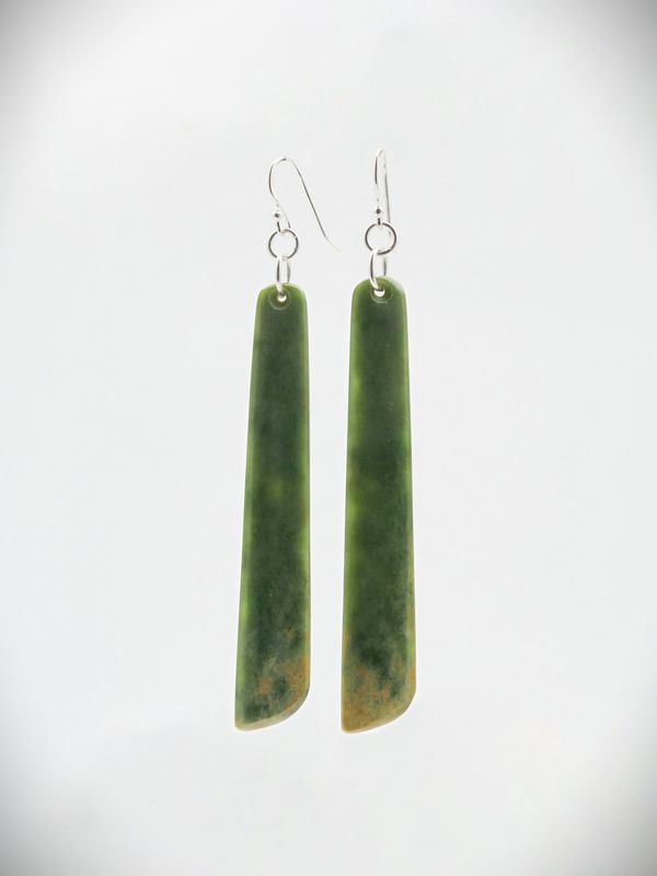 Moko Pounamu NZ Marsden Flower Greenstone & Sterling Silver Earrings - Hikumutu