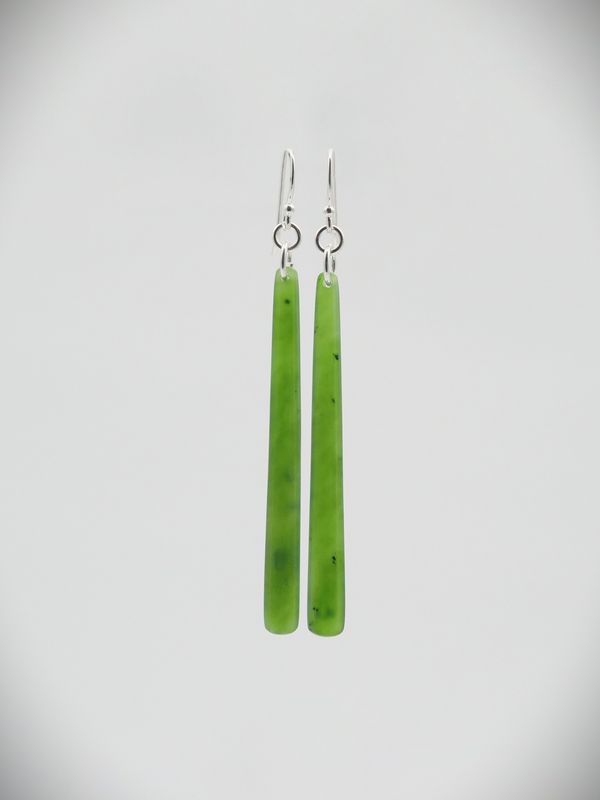 Moko Pounamu NZ Kahurangi Greenstone & Sterling Silver Earrings - Puniwhakau